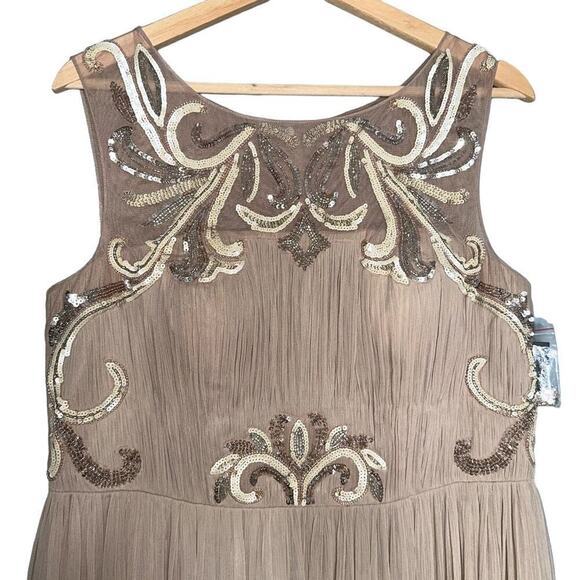 Aidan Mattox 54471920 Sequin Jewel Pleated Maxi Gown/Dress NWT Light Mink 12 - Picture 3 of 8
